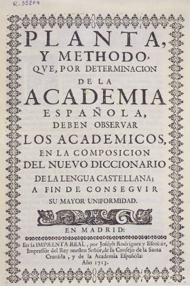 Portada composicin nuevo diccionario de 1713 (RAE)